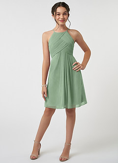 Azazie Ginny Junior Matcha A-Line Pleated Chiffon Dress image1