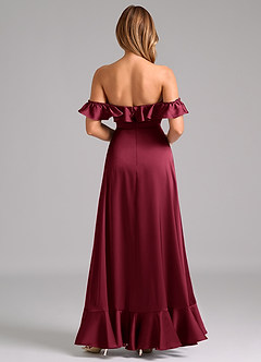 Azazie Lyra Bridesmaid Dresses Burgundy A-Line Off the Shoulder Stretch Satin Convertible Dress image6