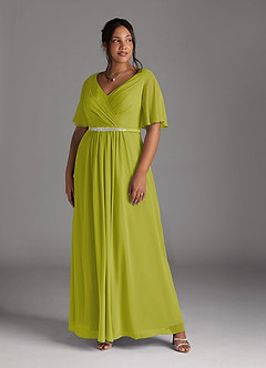 Azazie Tricia Mother of the Bride Dresses Lemongrass A-Line V-Neck Pleated Chiffon Dress image8