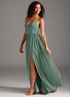 Azazie Zeya Bridesmaid Dresses Eucalyptus A-Line Pleated Mesh Dress image1