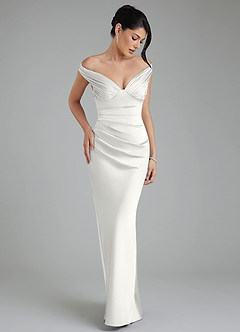 Azazie Stella Robes de demoiselle d'honneur Robe Fourreau Convertible en Satin extensible Corset Blanc image6
