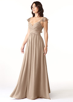 Azazie Lissa Bridesmaid Dresses Taupe A-Line Lace Chiffon Dress image4