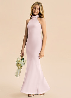 Azazie Velli Junior Blushing Pink Mermaid High Neck Chiffon Dress image4