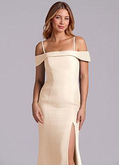 Azazie Luciana Robes de demoiselle d'honneur Robe Fourreau Convertible en Mousseline de soie Épaule décolletée Albâtre Blanc image7