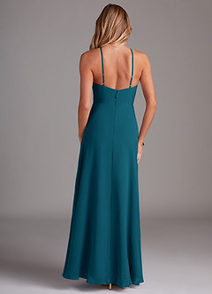 Azazie Bailey Brautjungfernkleider A-Linie Halter Seitenschlitz Chiffon Kleid Tintenblau image2