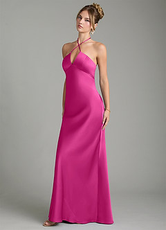 Azazie Camille Robes de demoiselle d'honneur Robe Fourreau en Satin extensible Fente Latérale Fuchsia image4