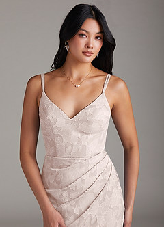 Azazie Leo Bridesmaid Dresses Blushing Pink Sheath Pleated Floral Burnout Dress image5