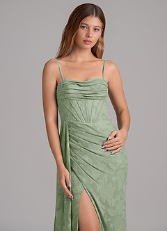 Azazie Amyra 신부 들러리 드레스 인어 오프 더 숄더 플로럴 번아웃 바닥 길이 드레스 image2