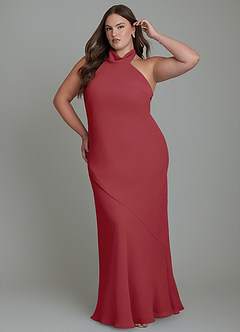 Azazie Velli Bridesmaid Dresses Pomegranate Mermaid High Neck Chiffon Dress image10