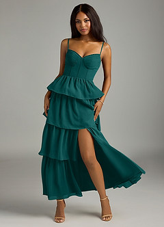 Azazie Kaiden Bridesmaid Dresses Peacock A-Line Sweetheart Neckline Chiffon Dress image5