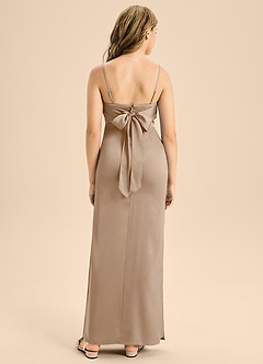 Azazie Mai Junior Taupe A-Line Sweetheart Neckline Stretch Satin Dress image2
