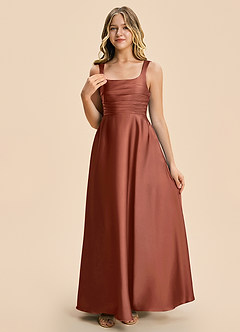 Azazie Azaria Junior Auburn A-Line Pleated Stretch Satin Dress image6
