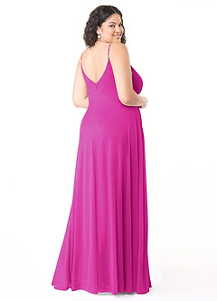 Azazie Evalin Bridesmaid Dresses Fuchsia A-Line V-Neck Pleated Mesh Dress image10