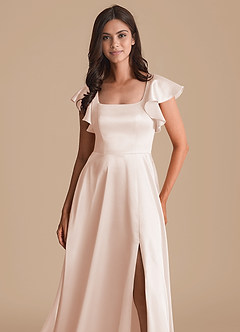 Azazie Bondi Bridesmaid Dresses Rose Gold A-Line Bow Metallic Satin Dress image5