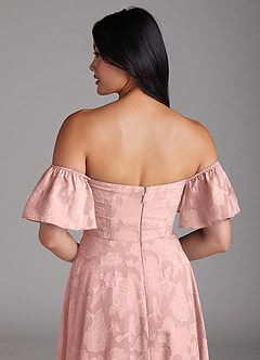 Azazie Sue Bridesmaid Dresses Powder Pink A-Line Off the Shoulder Floral Burnout Convertible Dress image6