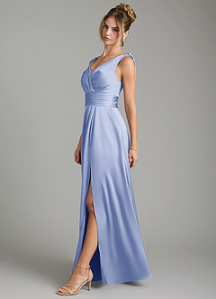 Azazie Karina Bridesmaid Dresses Ice A-Line Pleated Stretch Satin Dress image3