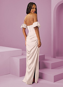 Barbie ♥ Azazie Jurken voor bruidsmeisjes Converteerbaar Jurk van Stretch Satijn met Kolom Off the Shoulder Blozend Roze image10