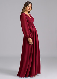 Azazie Palerma Bridesmaid Dresses Burgundy A-Line Long Sleeve Chiffon Dress image3