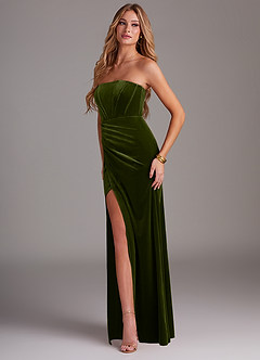 Azazie Larisa Bridesmaid Dresses Olive Sheath Strapless Velvet Convertible Dress image4