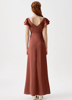 Azazie Omari Junior Auburn A-Line Pleated Stretch Satin Dress image7