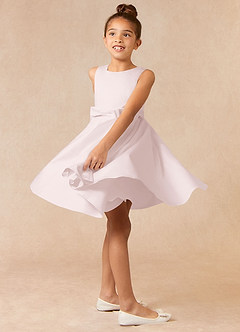 Azazie Coco Blumenmädchenkleider A-Linie Schleifen Matte Satin Kleid Zartrosa image3