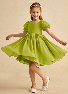 Azazie Jolie Flower Girl Dresses Lemongrass A-Line with Sleeves Chiffon Dress image3