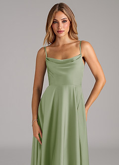Azazie Elle Bridesmaid Dresses Dusty Sage A-Line Pleated Stretch Satin Dress image2