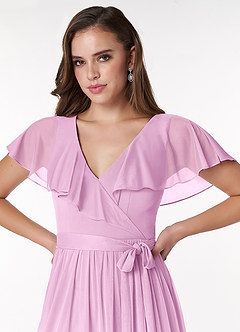 Azazie Jael Bridesmaid Dresses Candy Pink A-Line V-Neck Mesh Dress image5