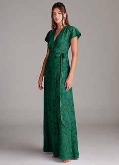 Azazie Ling Bridesmaid Dresses Emerald A-Line Pleated Floral Burnout Dress image5