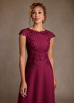 Azazie Christi Mother of the Bride Dresses Burgundy A-Line Lace Chiffon Dress image5