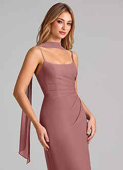 Azazie Calandra Robes de demoiselle d'honneur Robe Fourreau en Mousseline de soie Plissée Rose Du Désert image6