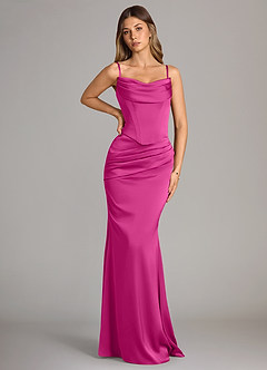 Azazie Sorrel Bridesmaid Dresses Fuchsia Mermaid Strapless Stretch Satin Convertible Dress image6