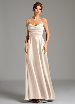 Azazie Ayla Bridesmaid Dresses White Alabaster A-Line Corset Stretch Satin Dress image5