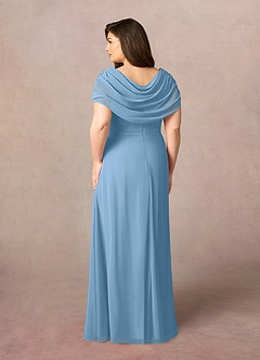 Azazie Mary Abiti per la Madre della Sposa Abito A-Line in Chiffon Spacco Laterale Blu Acciaio image8