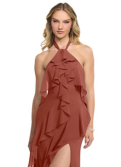 Azazie Velma Brautjungfernkleider A-Linie Seitliche Cut-Outs Chiffon Kleid Rotbraun image4