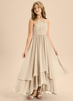 Azazie Elliora Junior Champagne A-Line Pleated Chiffon Dress image3