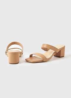 Nude Two Strap Low Chunky Heel Sandal | Azazie