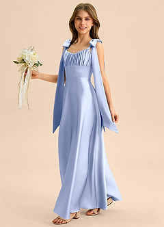 Azazie Halley Junior Vestido de Hielo de Satén Elástico de Corte en A con Lazo image3