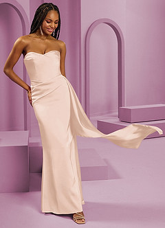 Barbie ♥ Azazie Jurken voor bruidsmeisjes Converteerbaar Jurk van Stretch Satijn met Kolom Strapless Blozend Roze image5