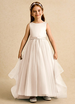 Azazie Lior Flower Girl Dresses White Alabaster Ball-Gown Pleated Tulle Dress image2