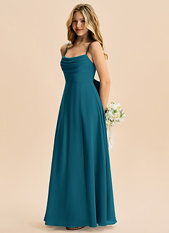 Azazie Bear Junior Ink Blue A-Line Pleated Chiffon Dress image5