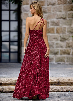 Opulent Burgundy Velvet Sequins Prom Dress image3