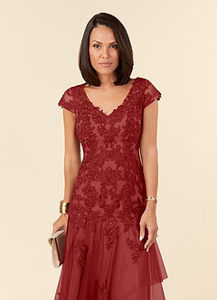 Azazie Romy Mother of the Bride Dresses Rust Mermaid V-Neck Sequins Tulle Dress image5