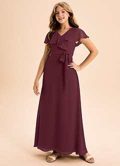 Azazie Lainey Junior Cabernet A-Line with Pockets Chiffon Dress image5