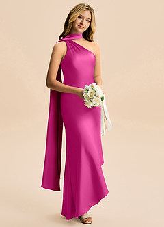 Azazie Briony Junior Etui Plissee Stretch-Satin Kleid Fuchsia image4