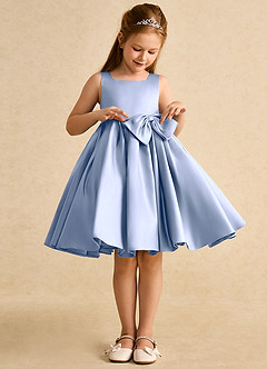 Azazie Jessie Flower Girl Dresses Ice A-Line Bow Matte Satin Dress image5