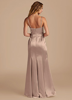 Azazie Marzia Bridesmaid Dresses Taupe Mermaid Pleated Metallic Satin Dress image5