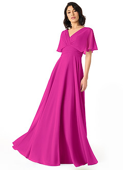 Azazie Pamela Bridesmaid Dresses Fuchsia A-Line V-Neck Pleated Chiffon Dress image4