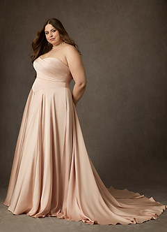 Azazie Alta Bröllopsklänningar Klä av A-Linje i Stretch Satin Axelbandslös Engelsk Ros image8