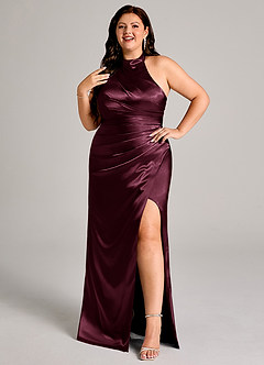 Azazie Jemma Bridesmaid Dresses Cabernet Sheath Pleated Metallic Satin Dress image10